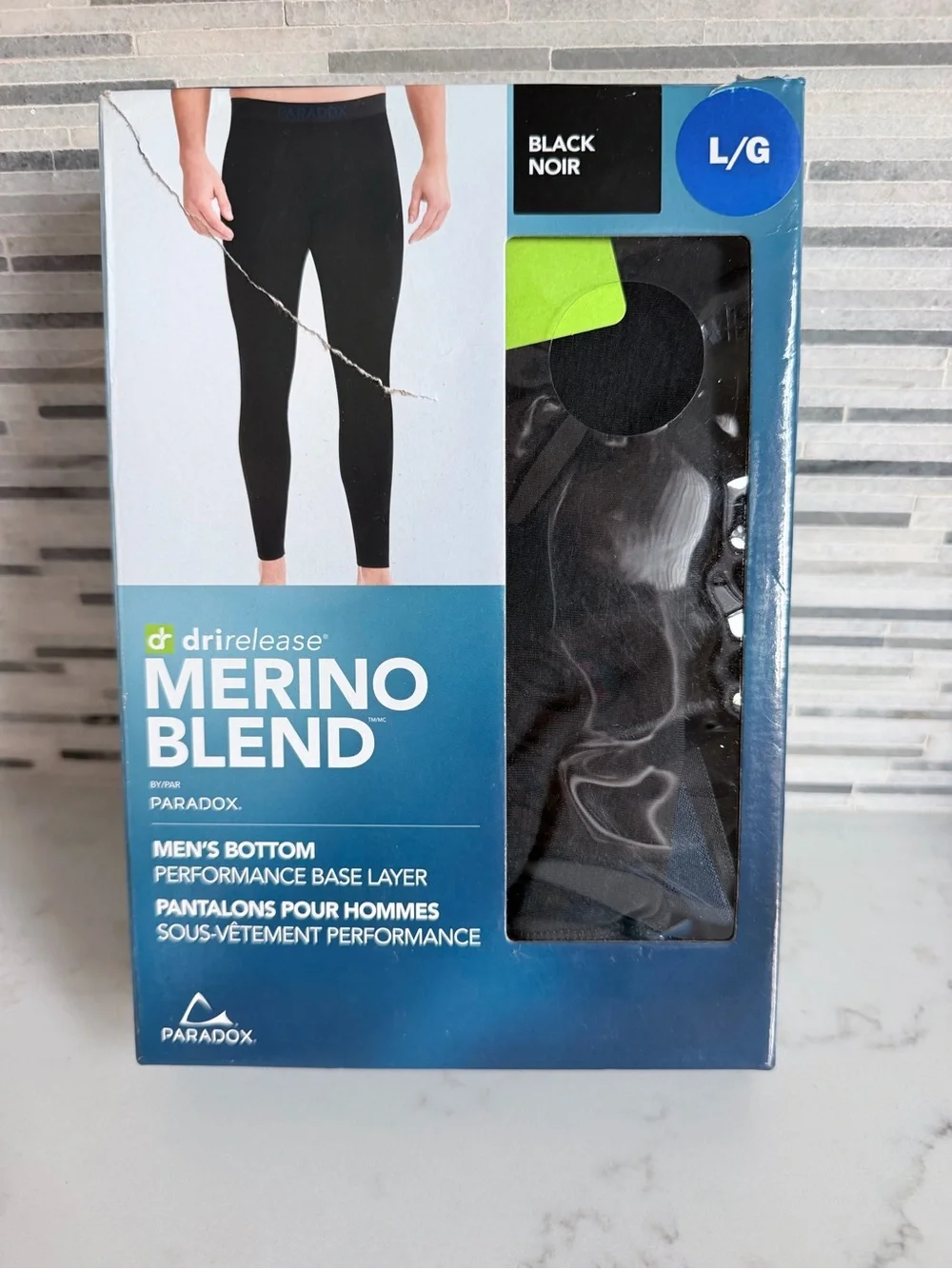 Paradox Merino Blend Men's Black Performance Base Layer Bottoms size L